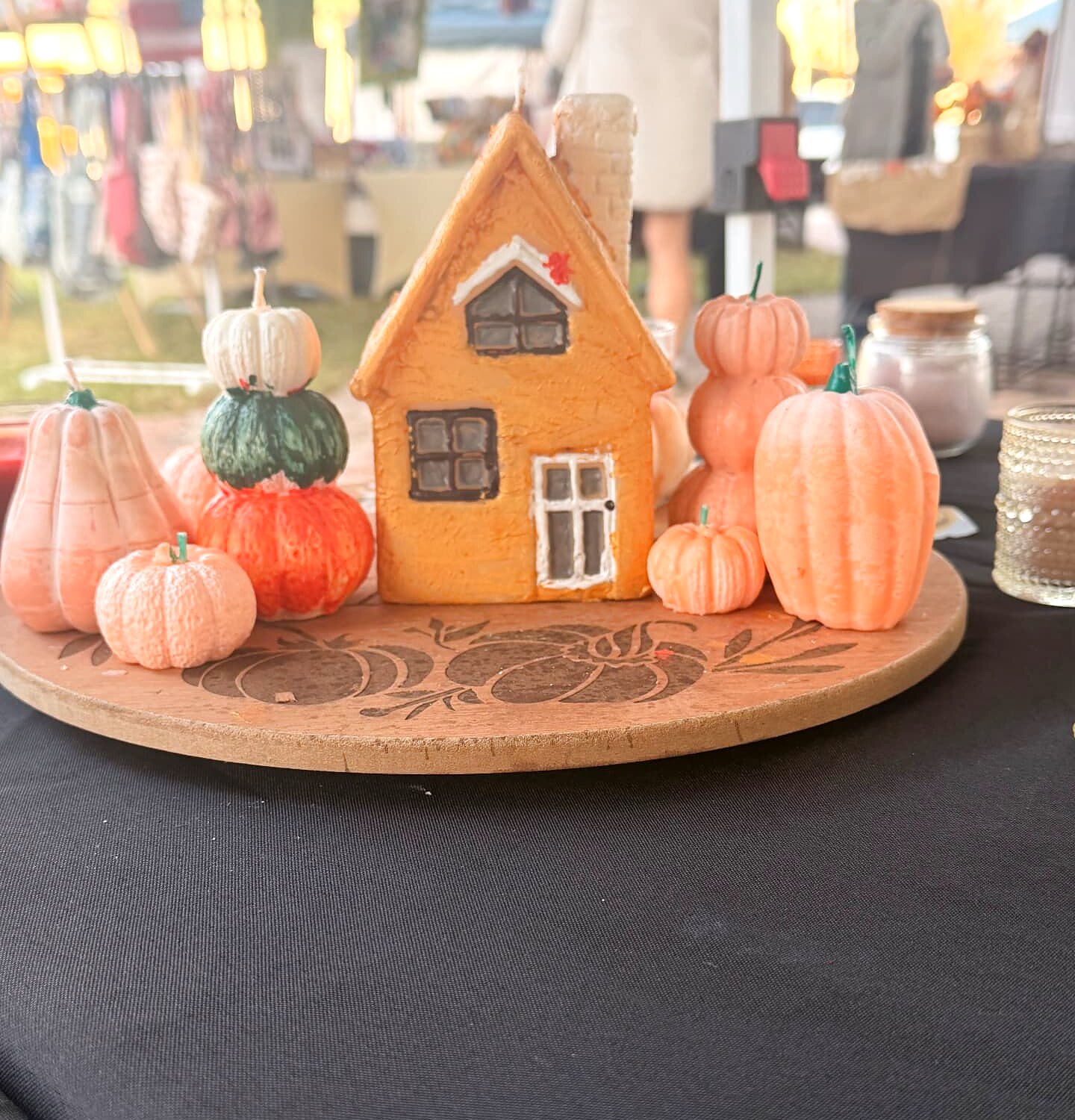Hand-painted candle cottage with painted pumpkins